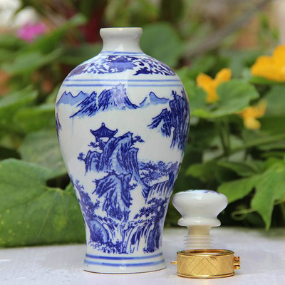 【景德镇一斤装陶瓷酒瓶 1斤装青花山水梅瓶 订货定制 批发酒瓶】价格,厂家,图片,陶瓷包装容器,景德镇金泰陶瓷-